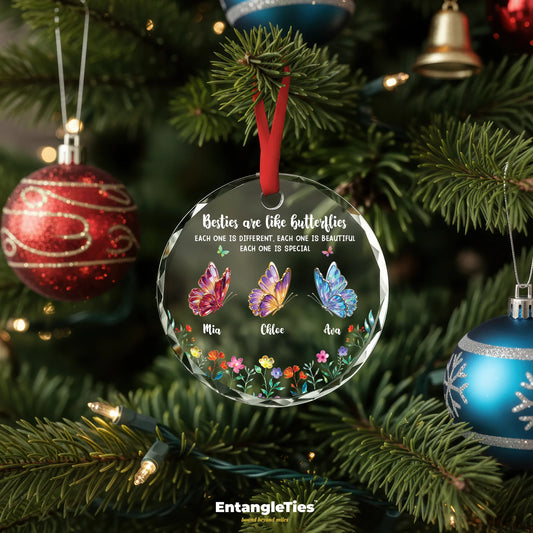 Kindred Wings™ - Personalized Butterfly Glass Ornament - EntangleTies™