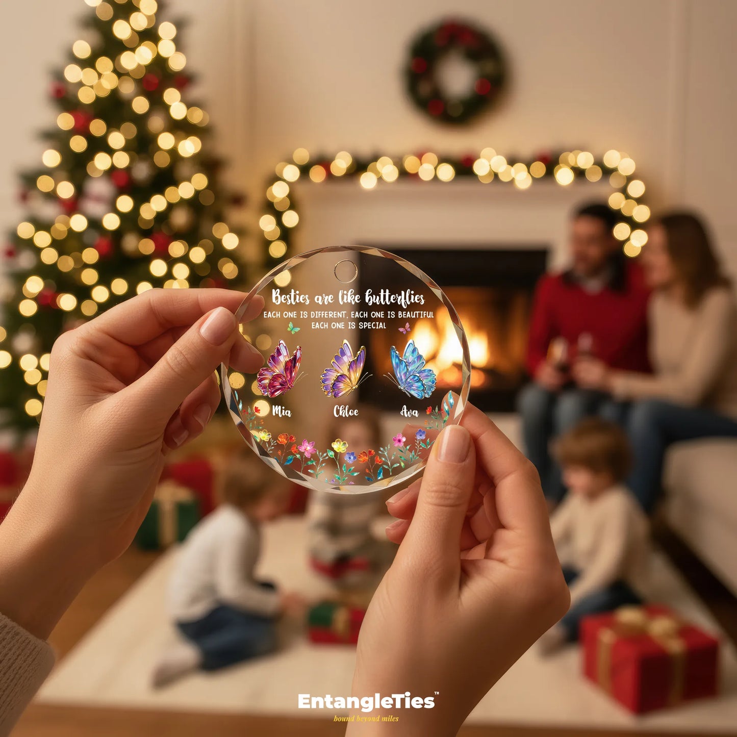 Kindred Wings™ - Personalized Butterfly Glass Ornament - EntangleTies™