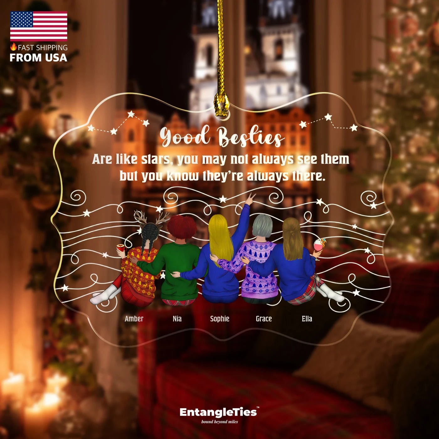 Friends Like Stars™ - Personalized Acrylic Ornament - EntangleTies™