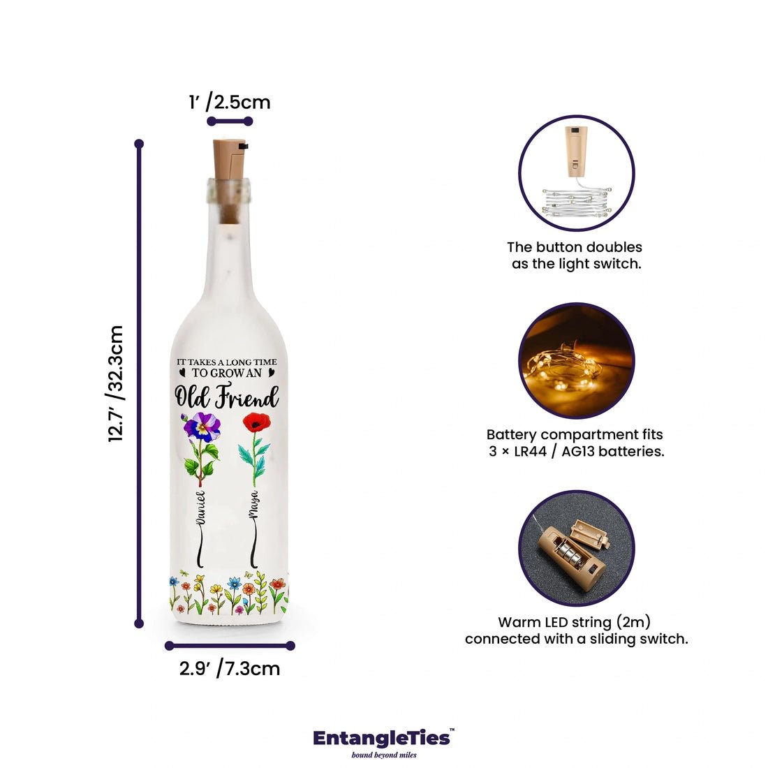 KindredLume™ "Long Time To Grow An Old Friend" Personalized Bottle Lamp - EntangleTies™