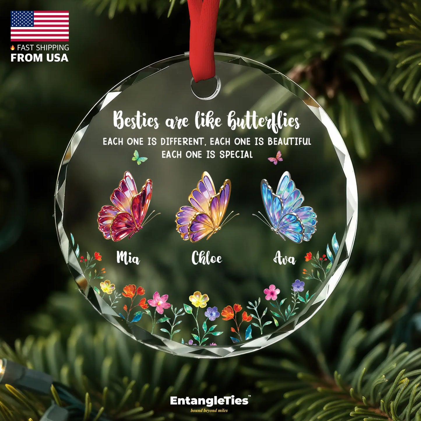 Kindred Wings™ - Personalized Butterfly Glass Ornament - EntangleTies™