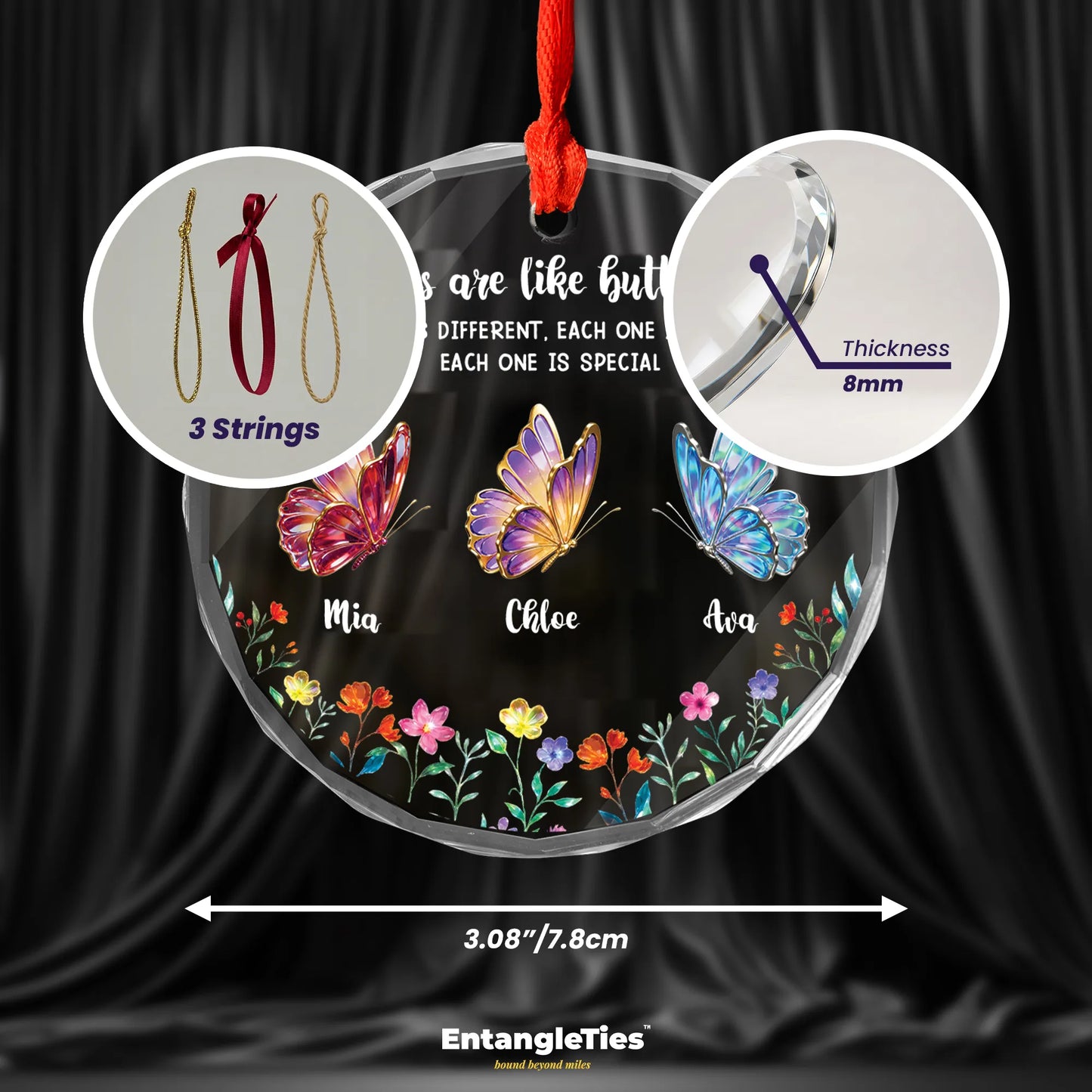 Kindred Wings™ - Personalized Butterfly Glass Ornament - EntangleTies™