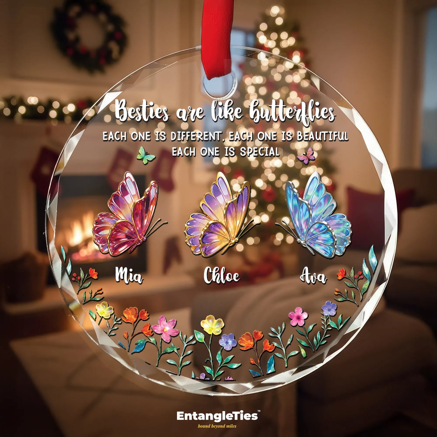 Kindred Wings™ - Personalized Butterfly Glass Ornament - EntangleTies™