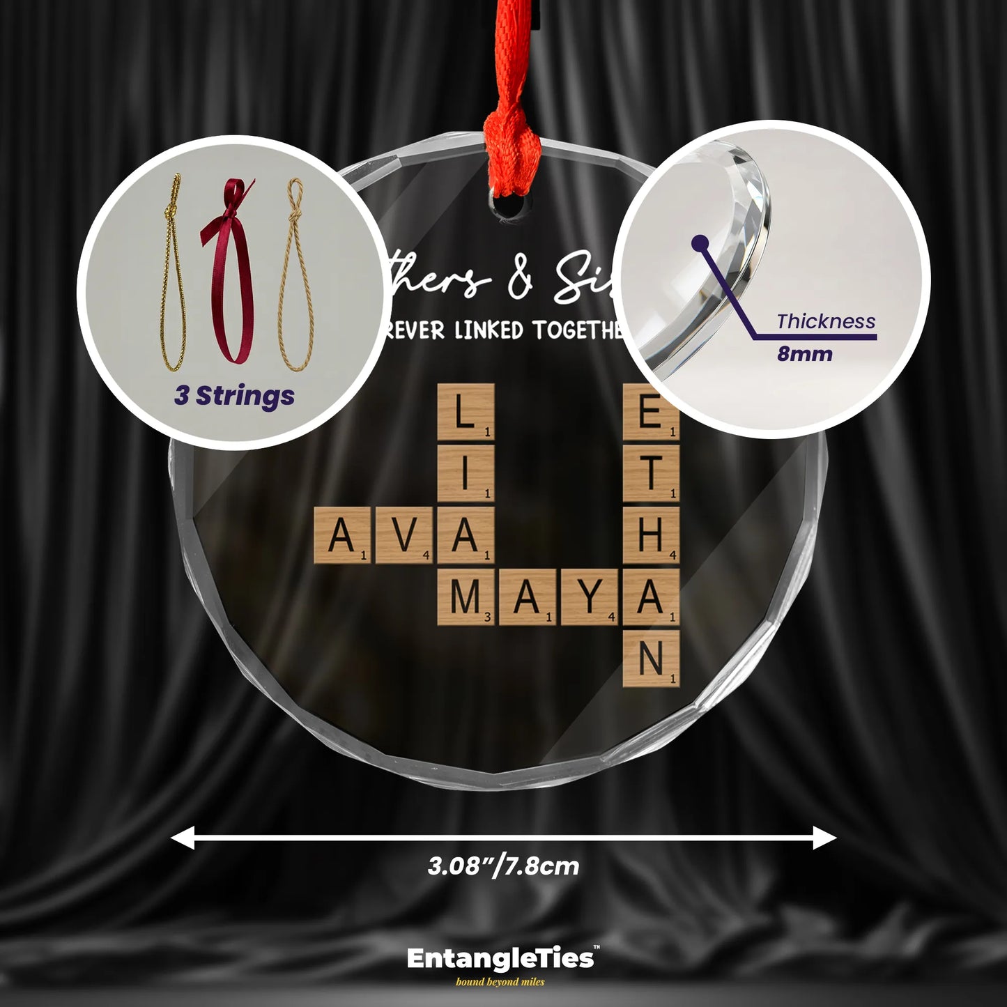 Linked Roots™ - Personalized Crossword Glass Ornament - EntangleTies™