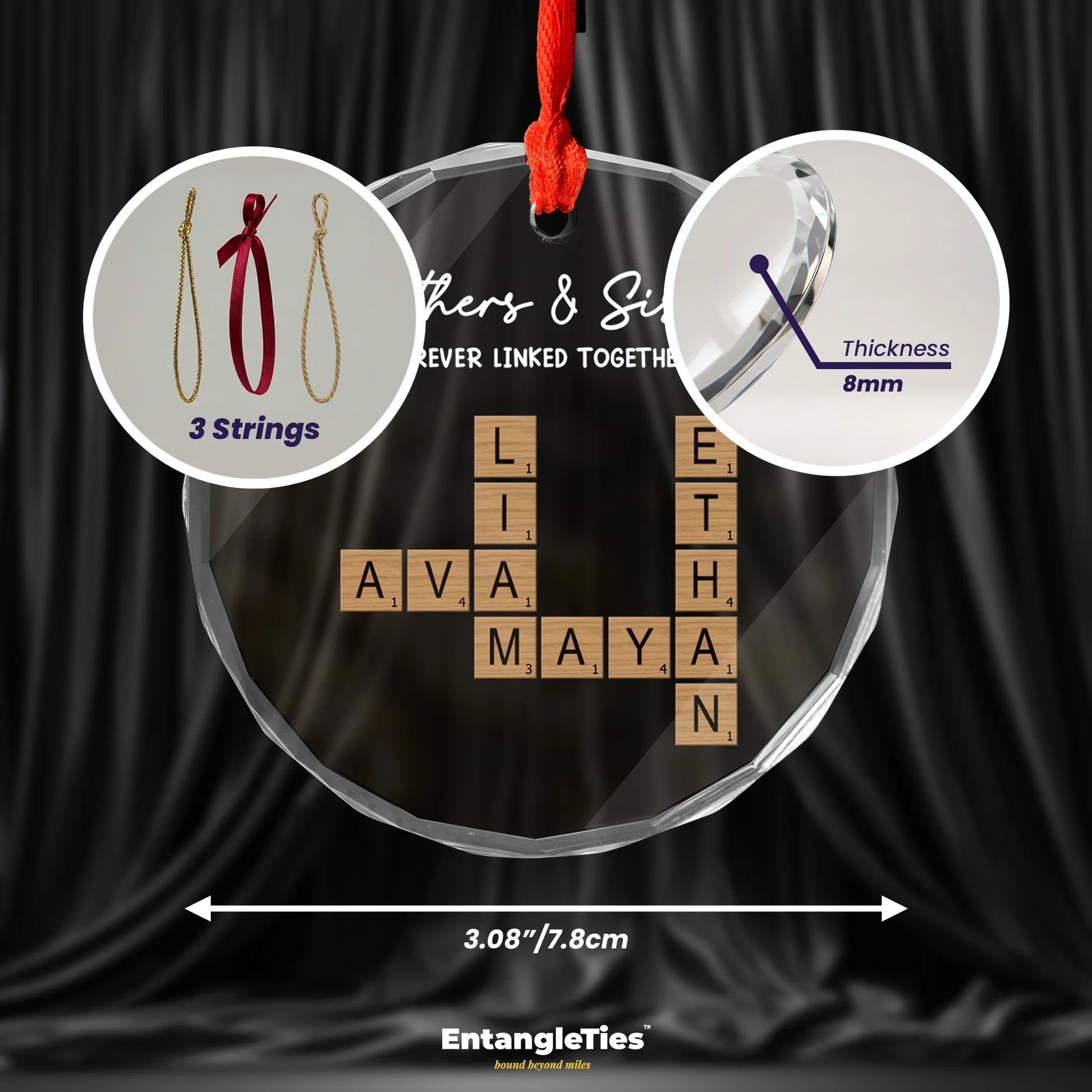 Linked Roots™ - Personalized Crossword Glass Ornament - EntangleTies™