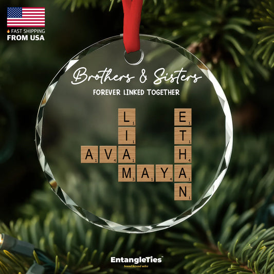 LinkedRoots™ - Personalized Crossword Glass Ornament - EntangleTies™