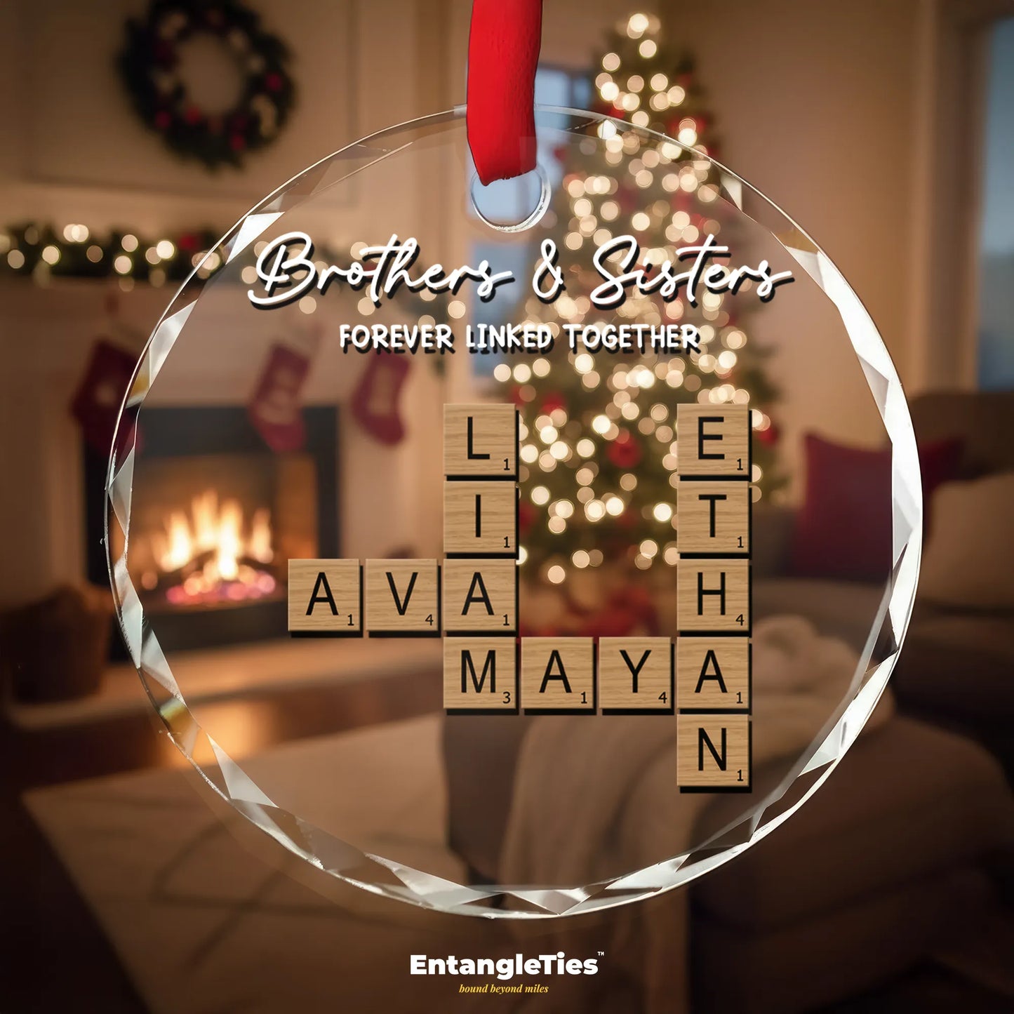 LinkedRoots™ - Personalized Crossword Glass Ornament - EntangleTies™
